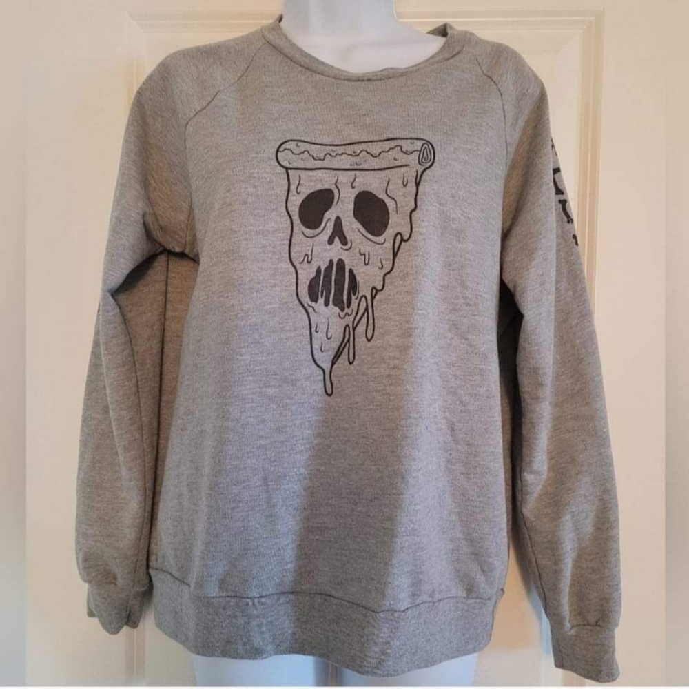 Rest In Pizza Heather Grey Pullover Sweatshirt, Size Medium